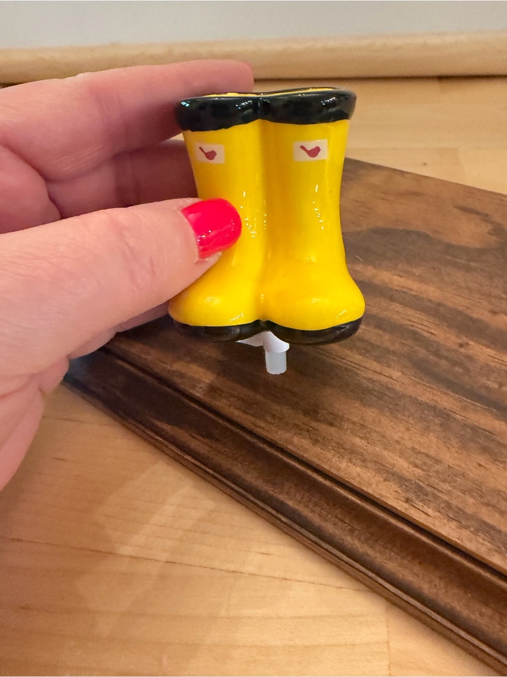 Nora Fleming St Judes Yellow Rain Boot mini with Black Trim
